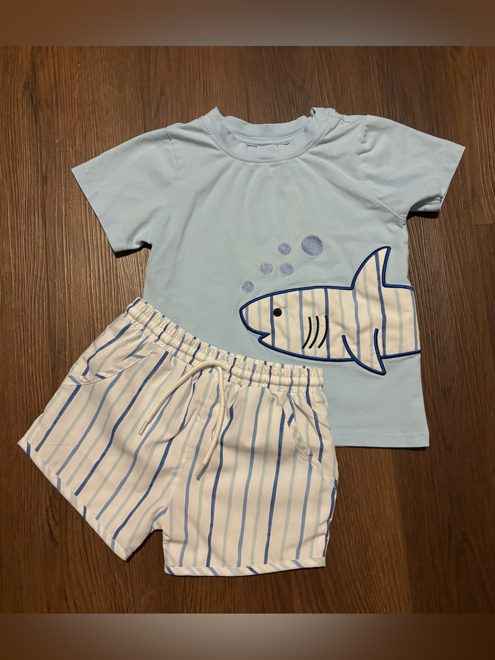 Busy Bees Smocks Striped Shark Shortie Set